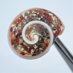 Unique Vintage Spiral Shell Ring Inlay Coral Abalone Mother of Pearl Size 5